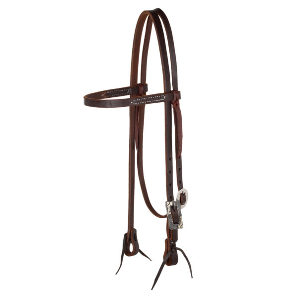 BROWBAND BLACK STEEL BUCKLE OILED WESTERN BRIDLE - immagine 2