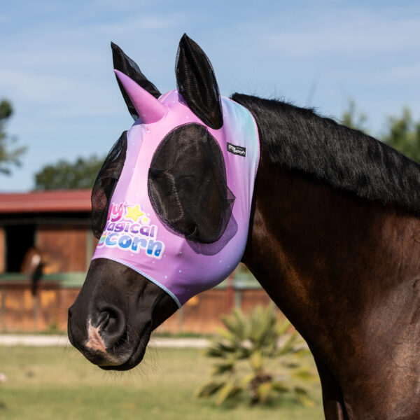 MASCHERA ANTI MOSCHE LYCRA E RETINA COPRIORECCHE UNICORNO
